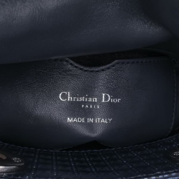 Pre-owned Dior Mini Metallic Patent Microcannage Lady Dior Blue