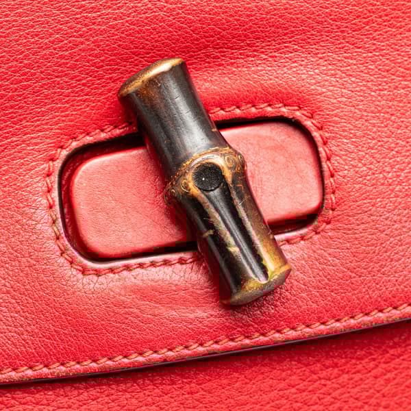 Pre-owned Gucci Medium Leather Bamboo Daily Satchel Red