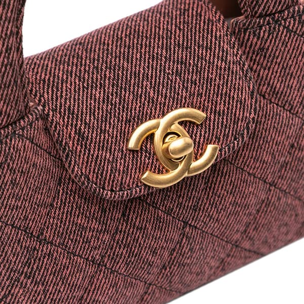 Pre-owned Chanel Nano Quilted Denim Kelly Shopper Bag Pink