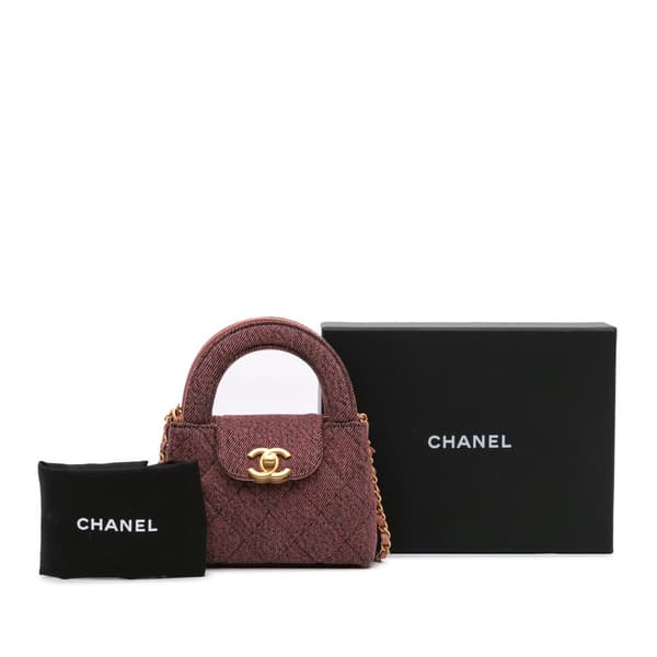 Pre-owned Chanel Nano Quilted Denim Kelly Shopper Bag Pink