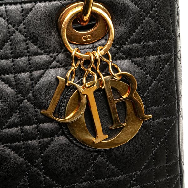 Pre-owned Dior Medium Lambskin Cannage Lady Dior Black
