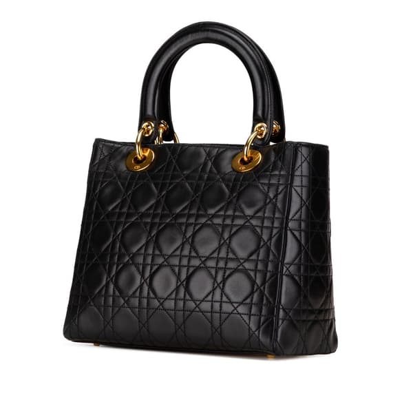 Pre-owned Dior Medium Lambskin Cannage Lady Dior Black