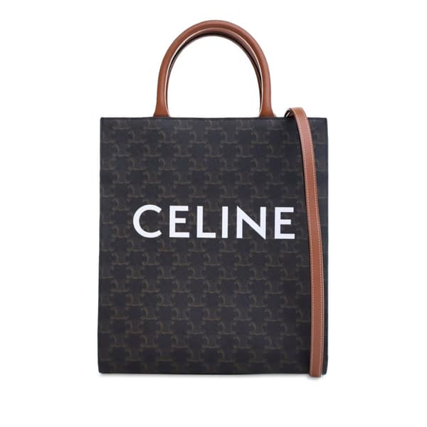 Pre-owned Celine Small Triomphe Coated Canvas Vertical Cabas Satchel Brown