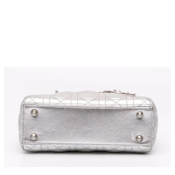 Pre-owned Dior Small Metallic Grained Calfskin Cannage My ABCDior Lady Dior Silver