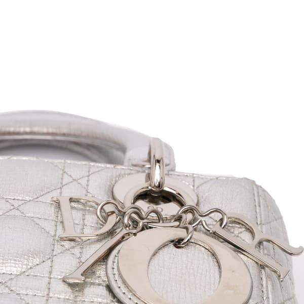 Pre-owned Dior Small Metallic Grained Calfskin Cannage My ABCDior Lady Dior Silver