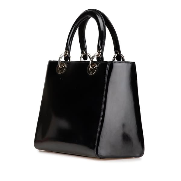 Pre-owned Dior Medium Patent Lady Dior Black