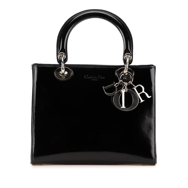 Pre-owned Dior Medium Patent Lady Dior Black