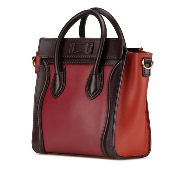 Pre-owned Celine Nano Tricolor Leather Luggage Tote Red