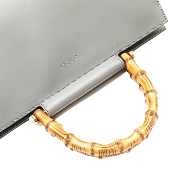 Pre-owned Gucci Medium Leather Bamboo Nymphaea Satchel Gray