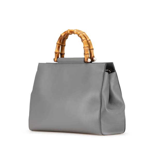 Pre-owned Gucci Medium Leather Bamboo Nymphaea Satchel Gray