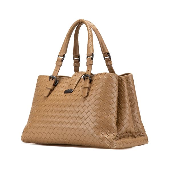 Pre-owned Bottega Veneta Small Nappa Intrecciato Roma Satchel Brown