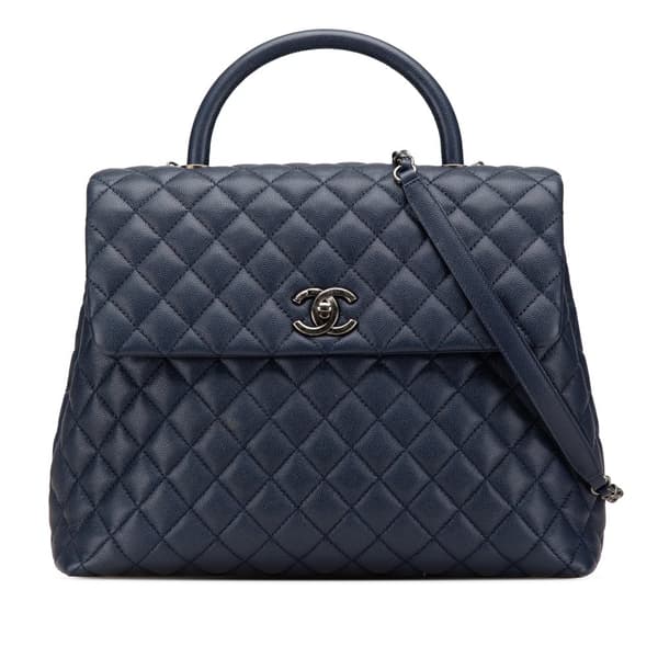 Pre-owned Chanel Large Caviar Coco Top Handle Bag Blue