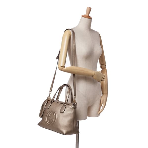 Pre-owned Gucci Small Metallic Leather Soho Working Satchel Gold