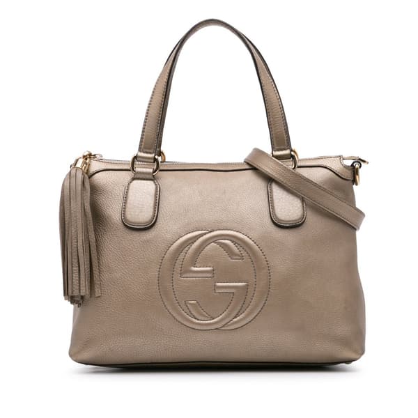 Pre-owned Gucci Small Metallic Leather Soho Working Satchel Gold