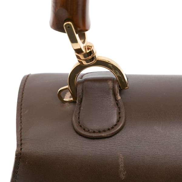 Pre-owned Gucci Calfskin Bamboo Night Brown