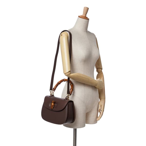 Pre-owned Gucci Calfskin Bamboo Night Brown
