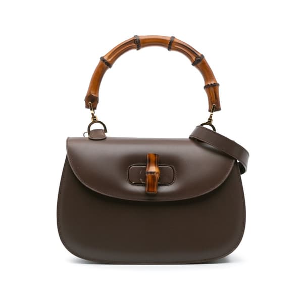 Pre-owned Gucci Calfskin Bamboo Night Brown
