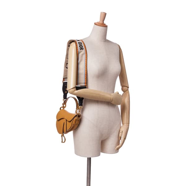Pre-owned Dior Mini Grained Calfskin Saddle Bag Brown