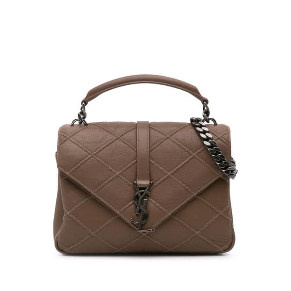 Pre-owned Saint Laurent Medium Quilted Diamond Calfskin Monogram College Satchel Brown