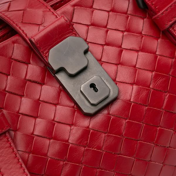 Pre-owned Bottega Veneta Mini Nappa Intrecciato Roma Satchel Red