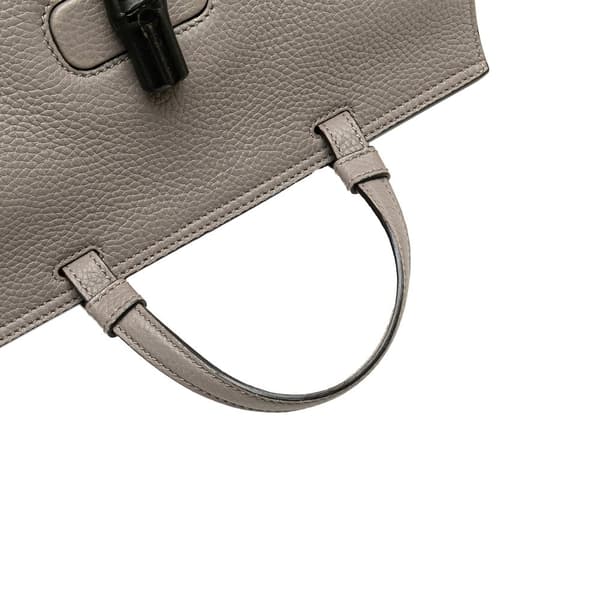 Pre-owned Gucci Medium Leather Bamboo Daily Satchel Gray