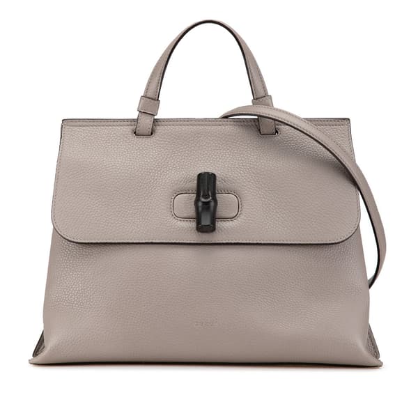 Pre-owned Gucci Medium Leather Bamboo Daily Satchel Gray