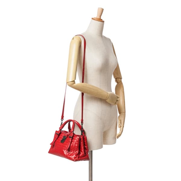 Pre-owned Bottega Veneta Mini Nappa Intrecciato Roma Satchel Red