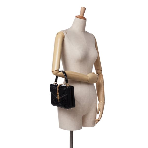 Pre-owned Gucci Mini Patent Sylvie 1969 Top Handle Bag Black