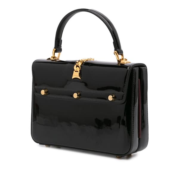Pre-owned Gucci Mini Patent Sylvie 1969 Top Handle Bag Black