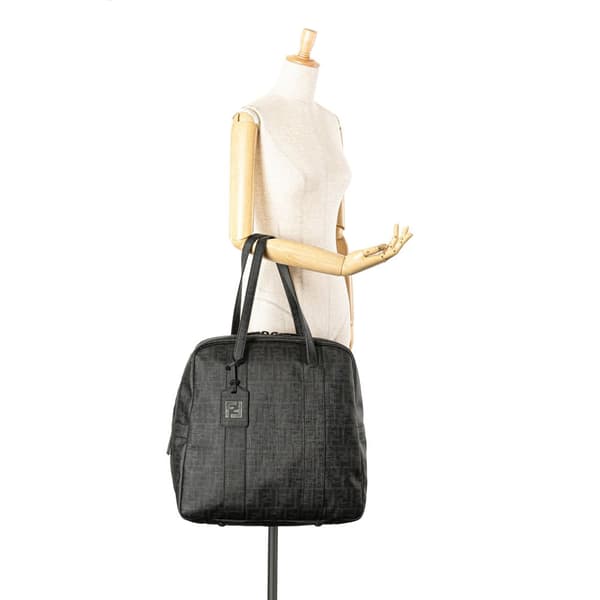Pre-owned Fendi Zucca Coated Canvas Handbag Gray