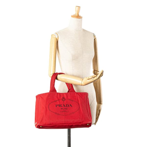 Pre-owned Prada Canvas Canapa Logo Satchel Red