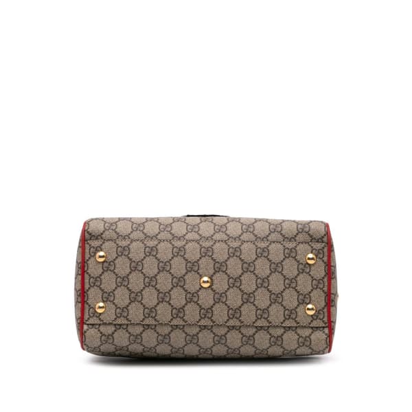 Pre-owned Gucci Small GG Supreme Kingsnake Heart Embroidered Satchel Brown