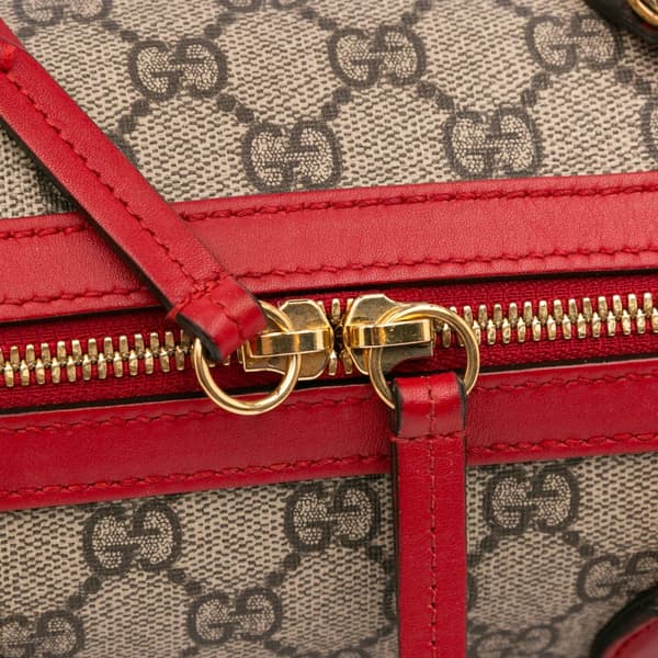 Pre-owned Gucci Small GG Supreme Kingsnake Heart Embroidered Satchel Brown