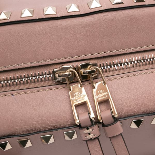 Pre-owned Valentino Leather Rockstud Dome Top Handle Bag Brown