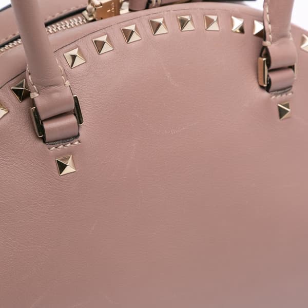 Pre-owned Valentino Leather Rockstud Dome Top Handle Bag Brown