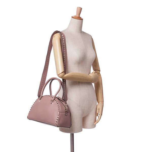 Pre-owned Valentino Leather Rockstud Dome Top Handle Bag Brown