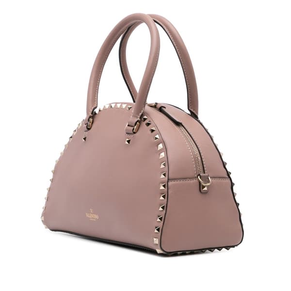 Pre-owned Valentino Leather Rockstud Dome Top Handle Bag Brown