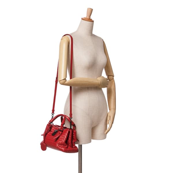 Pre-owned Bottega Veneta Small Intrecciato Roma Red