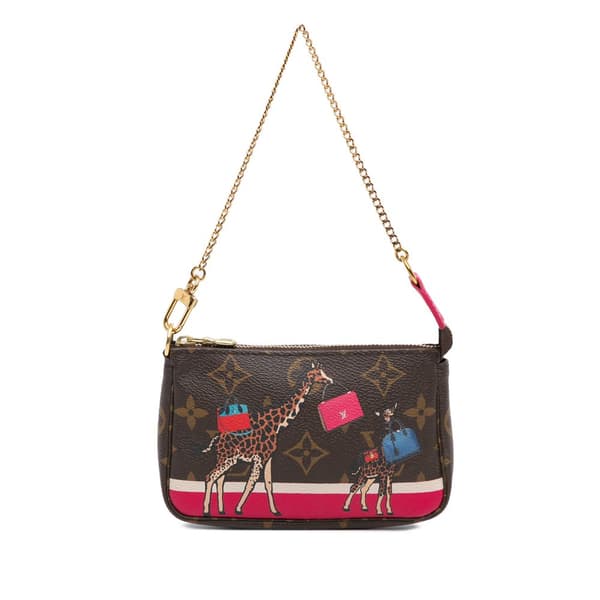 Pre-owned Louis Vuitton Monogram Giraffe Christmas Mini Pochette Accessoires Brown