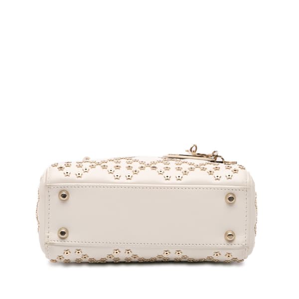 Pre-owned Dior Mini Lambskin Cannage Lucky Star Studded Lady Dior White