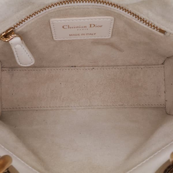Pre-owned Dior Mini Lambskin Cannage Lucky Star Studded Lady Dior White