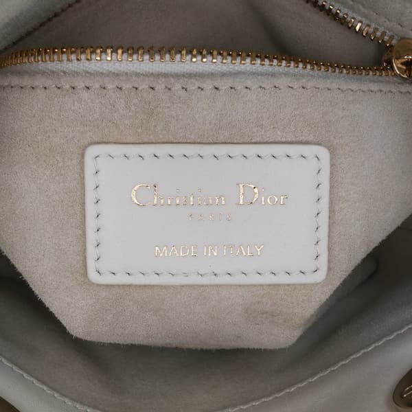 Pre-owned Dior Mini Lambskin Cannage Lucky Star Studded Lady Dior White