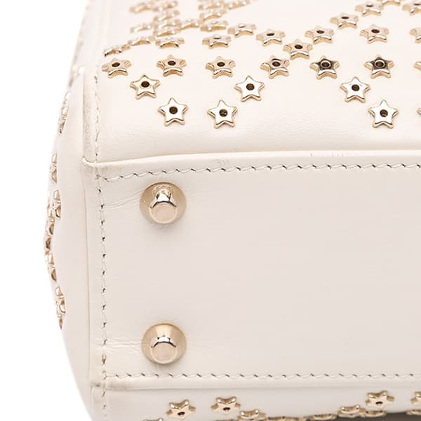 Pre-owned Dior Mini Lambskin Cannage Lucky Star Studded Lady Dior White