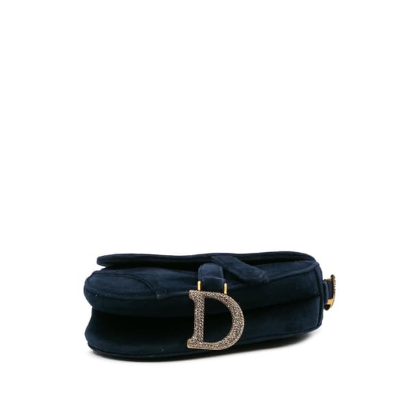Pre-owned Dior Mini Velvet Crystal Saddle Blue