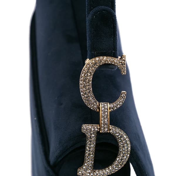 Pre-owned Dior Mini Velvet Crystal Saddle Blue