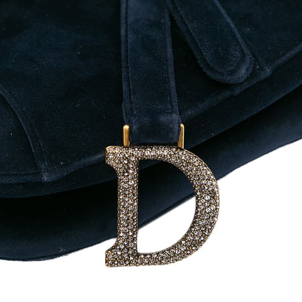 Pre-owned Dior Mini Velvet Crystal Saddle Blue