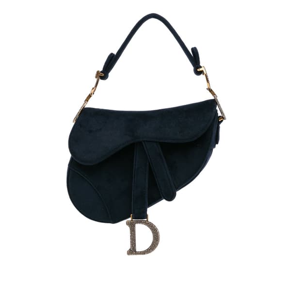 Pre-owned Dior Mini Velvet Crystal Saddle Blue