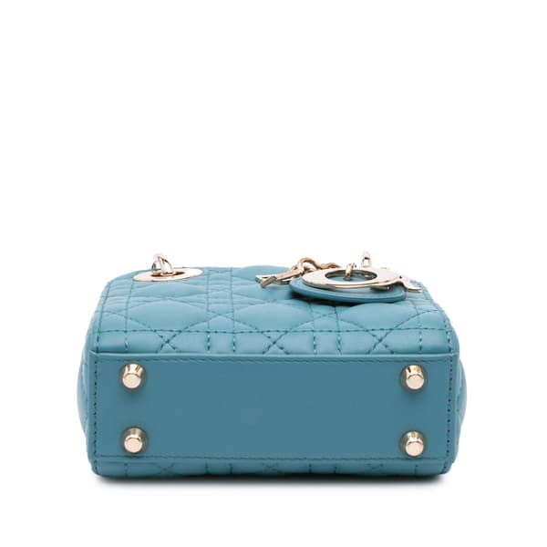 Pre-owned Dior Micro Lambskin Cannage Lady Dior Blue