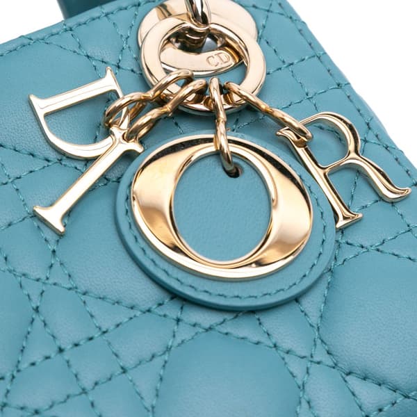 Pre-owned Dior Micro Lambskin Cannage Lady Dior Blue