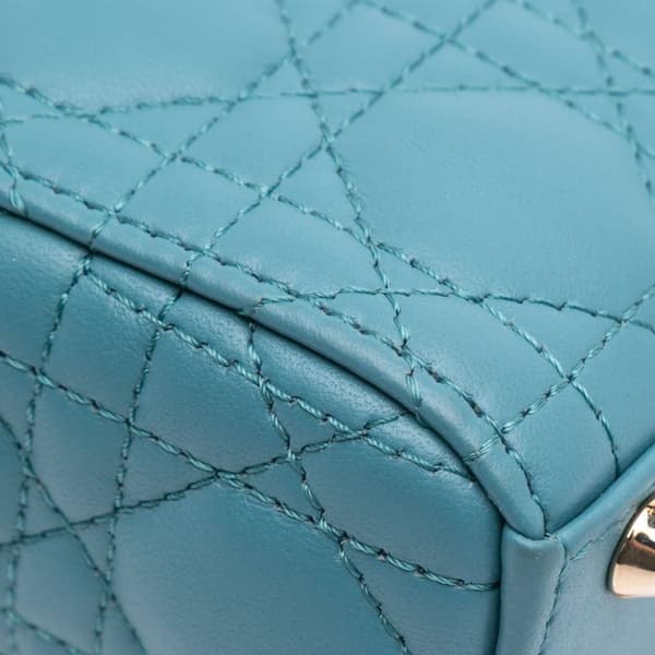 Pre-owned Dior Micro Lambskin Cannage Lady Dior Blue